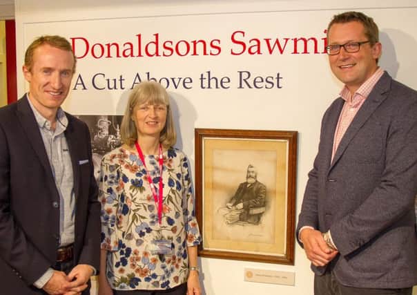 Andrew and Michael Donaldson opening exhibition with Lesley Botten of Fife Cultural Trust.
