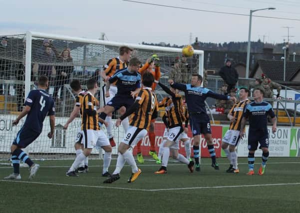 Mark Hurst clears the danger as East Fife are put under pressure at the weekend. Pic by Chris Coutts.