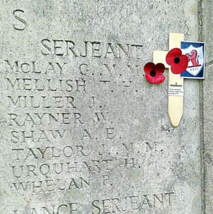 Sgt George McLay's name on the Tyne Cot Commonwealth War Graves Cemetery in Belgium. George was one of three Raith Rovers players killed in WWI