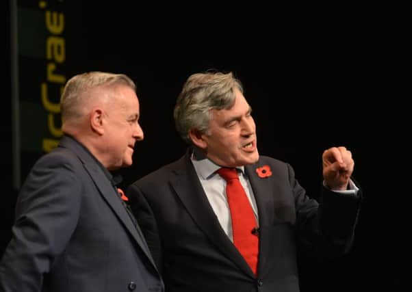 Raith Rovers Hall of Fame 2017: Gordon Brown on stage with Bill Leckie at Adam Smith Theatre   (Pic: George McLuskie)