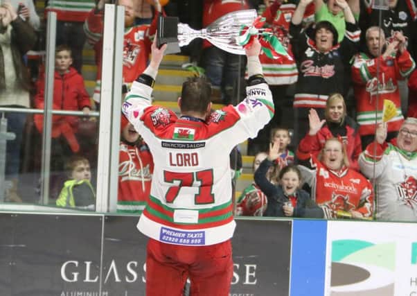 Cardiff Devils lift the 2016-17 Challenge Cup (Pic: Helene Brabon)