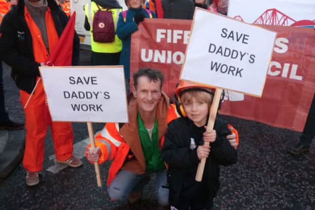 BiFab worker Colin Anthony with his son Jay was one of the workers from Burntisland who took part in the march.