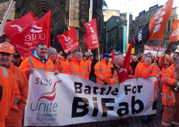 Hundreds of BiFab workers gathered in Edinburgh ready to march to the Scottish Parliament.