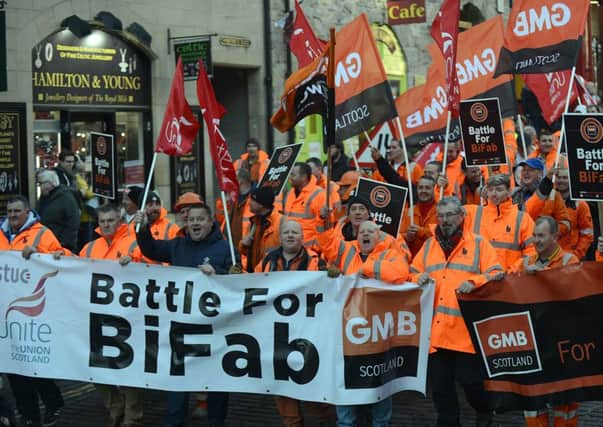 BiFab workers marched in Edinburgh on Thursday in the fight to save their jobs. Pic: Jon Savage Photography.