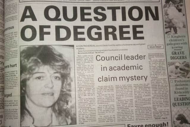 A front page story by Helen Wright - real name Sandra Watson -  from June 1992, breaking the Karen Carrick story which went national