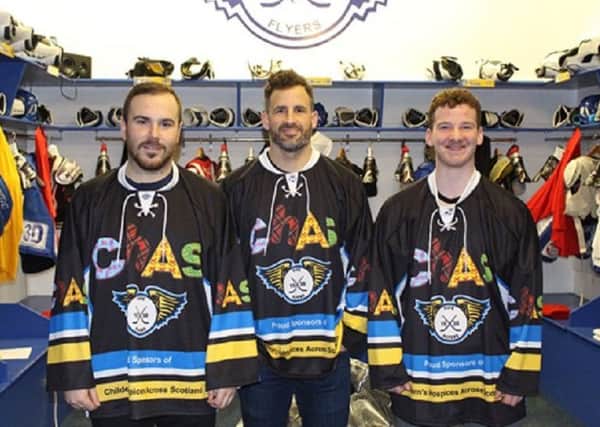 New strips: Carlo Finucci, Russ Moyer and Reece Cochrane in their CHAS  tops (Pic: Fife Flyers)