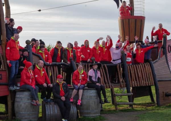 Members of Leven Las Vegas celebrate on the pirate ship at Elie Holiday Park