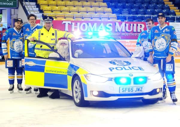 CS Colin Gall is joined by the Fife Flyers at Fife Ice Arena to launch his division's Festive Safety campaign (All pics by Fife Photo Agency)