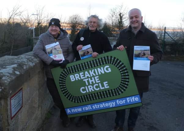 L-R: Eugene Clark, Levenmouth Rail Campaign; Nigel Mullen, Newburgh Station Campaign; Mark Ruskell MSP.
