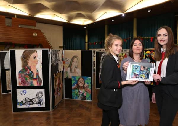 Pictured are head of art Roisin Gilhooly, with sixth-year students Grace Black, left, and Stasha Smith.