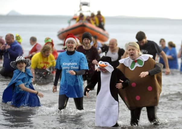 Some of the brave souls at Kinghorn who went in for a dook. Pic: George McLuskie.