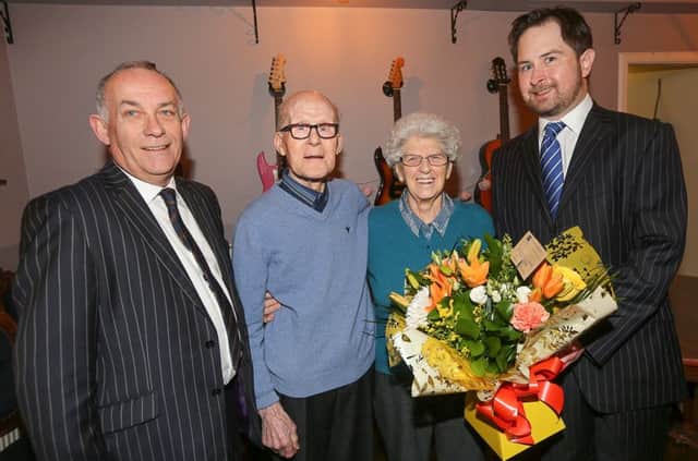William and Lillian Gilmour are pictured with Councillor Richard Watt and Depute Lieutenant of Fife, Jim Kinloch.  Pic: Andrew Beveridge.