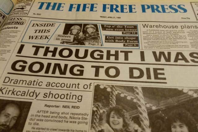 Fife Free Press report on the 1988 attempted assassination of Nikolai Stedul in Kirkcaldy
