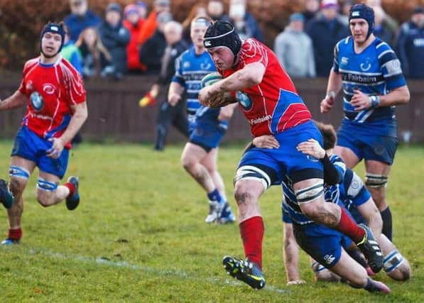 Connor Wood on his way to a try. Kirkcaldy v Whitecraigs. January 27, 2018. Pic: Michael Booth.