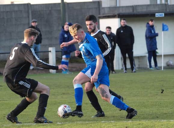 Jack Wilson barges his way through the Bathgate defence. Pic by Blair Smith.