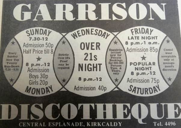 Advert for theThe Garrison nightclub, Kirkcaldy, from the Fife Free Press, 1975