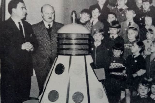 Douglas with a Dalek made by the Round Table for a kids Christmas party at the cinema.