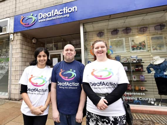 Deaf Action shop - staff Ros Hughes, Stuart Hall  & Jennifer Hunt (Pic: Fife Photo Agency)