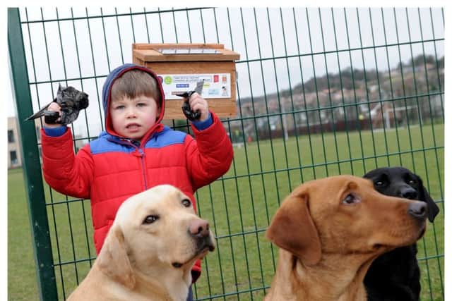 Conall Sweaton (4), and his four-legged friends urge people in Burntisland to pick up after their pets