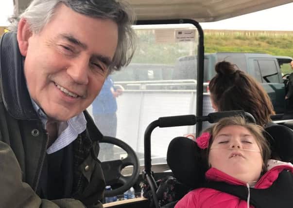 Freya-Rose, right, met Gordon Brown during the opening of the Queensferry Crossing.