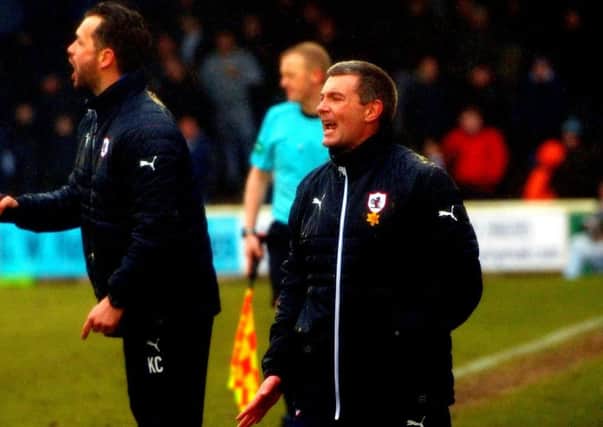 Raith boss Barry Smith on the touchline at Somerset Park on Saturday. Credit- Fife Photo Agency
