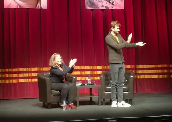 David Tennant on stage at the Adam Smith Theatre, Kirkcaldy for the 2018 Festival of Ideas, in a Q&A with Arabella Weir