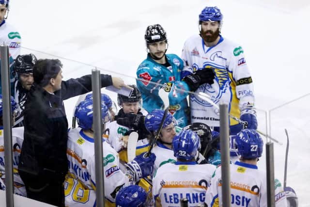 Belfast Giants and Fife Flyers clash during Saturday nights Elite Ice Hockey League game (Pic:  William Cherry/Presseye

)