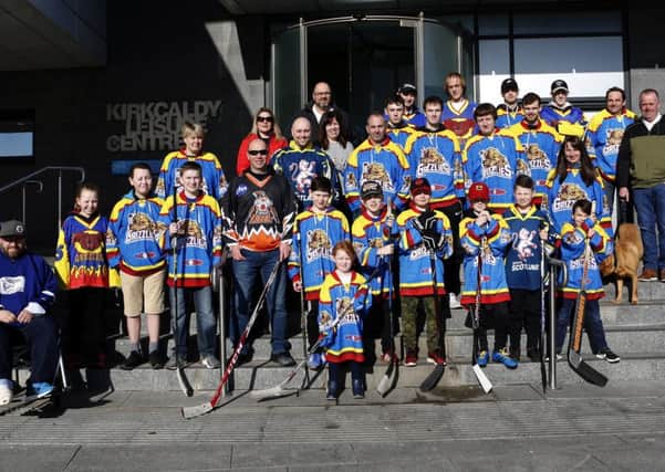 Some of the town's roller hockey youngsters outside Kirkcaldy Leisure Centre. Pic: Steve Gunn.