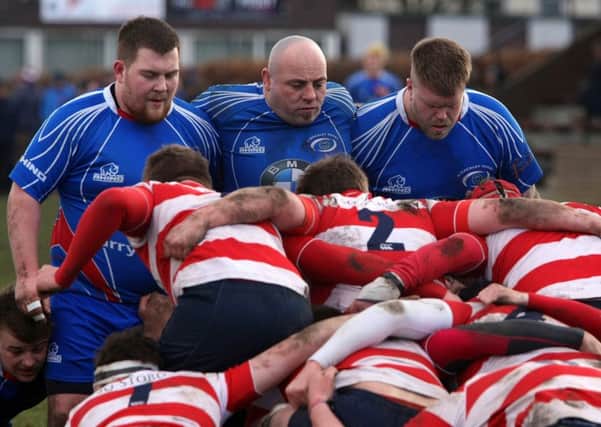 Kirkcaldy prepare for a scrummage in their most recent match against Peebles. Pic: Michael Booth