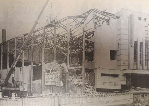 Demolition of the Rio Bingo hall in Kirkcaldy after a fire. October 1979