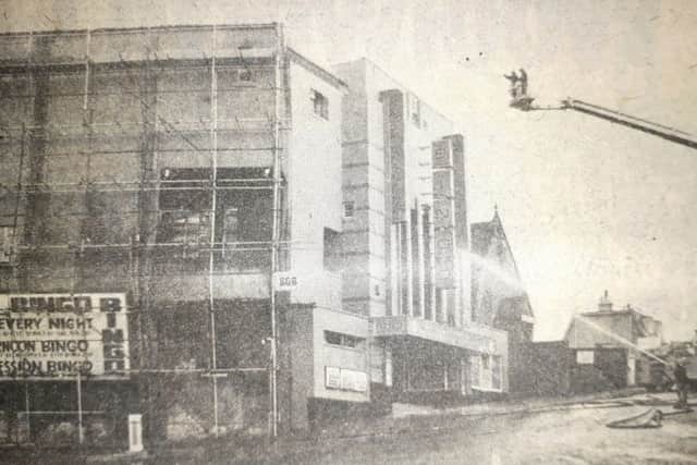 Fire crews at the Rio Bingo hall which burned down in October 1979
