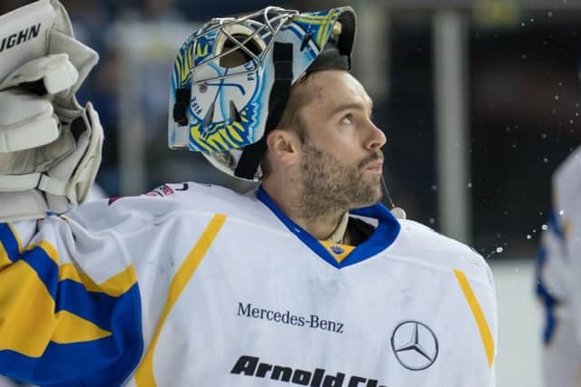 Andy Iles, netminder, Fife Flyers at the 2018 play-off finals (Pic: Richard Davies)