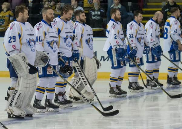 Fife Flyers line up for the Consolation Final versus Nottingham Panthers at he 2018 play-off finals (Pic: Richard Davies)