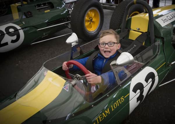 Pictured is a very excited Louis Watson (5) from Duns, he was the only person allowed to sit in one of Jims cars a Lotus 32B, the car in which Jim Clark won the The Australian Tasman Grand Prix 1965