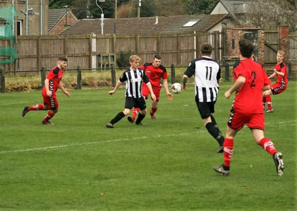 Newburgh stay on the attack against Brechin Vics. Picture by Graham Strachan.