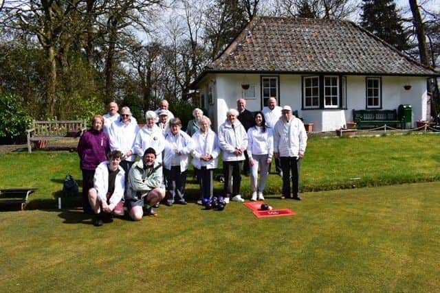 Clubhouse and Members of Falkland Bowling Club on Opening Day on Sunday 22 April.