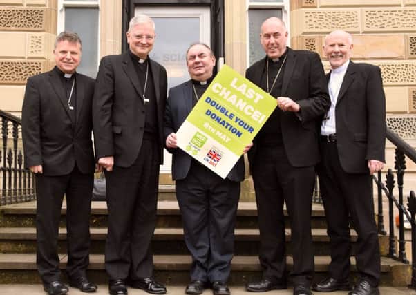 Left to right - Bishop of Paisley John Keenan, Archbishop of St Andrews and Edinburgh Leo Cushley, SCIAF Bishop President Bishop Joseph Toal, Bishop of Argyll and the Isles Brian McGee, and Bishop of Galloway William Nolan.