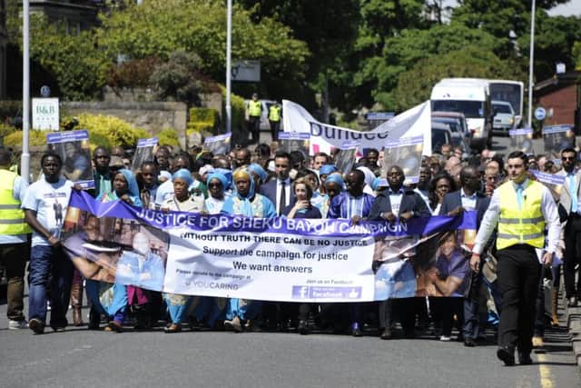 Hundreds of people attended the funeral of Sheku Bayo, and a march was held in 2015.