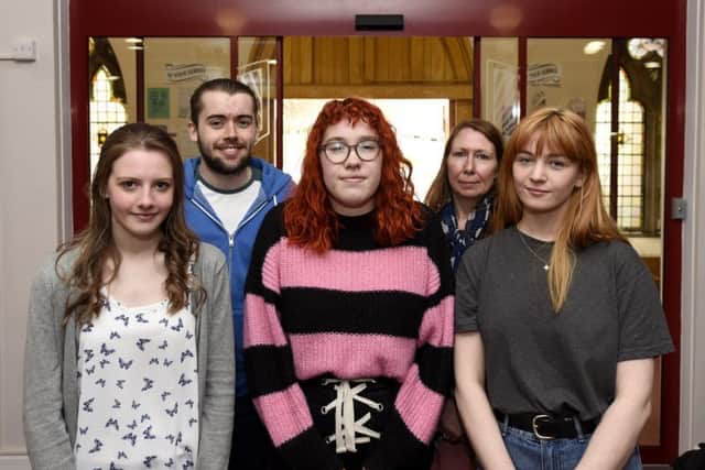 St Bryce  Kirk - Kirkcaldy - Fife - Kirkcaldy Foodbank - students who have written articles about Kirkcaldy Foodbank - Gemma Godden ,  Alex Grant, Natalie Hislop, Rosanne Sunter & Caitlin Sharkey - credit- Fife Photo Agency