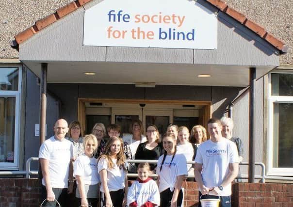 Blindfolded Nationwide Building Society employees walked 15 miles through Fife last Friday (27 April) to gain first-hand experience of what it is like for someone living with a sight impairment. The Learning and Development team, comprising of David Davies, Alister Pullen, Deanna Black, Kirsten Angus and Laura McFarlane, along with seven year old Anya Pullen and golden retriever Skye, fundraised over Â£1300 for Fife Society for the Blind.