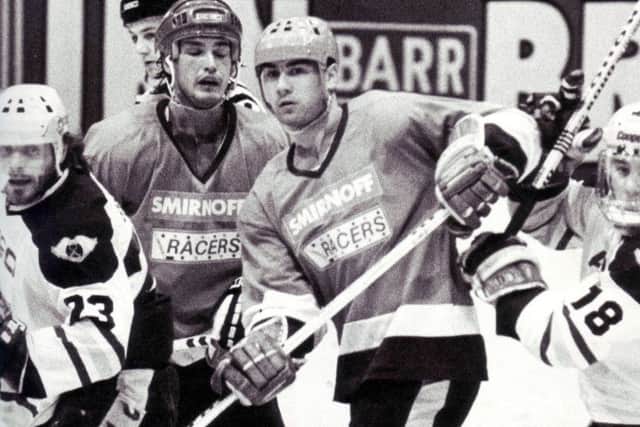 Old time hockey: Fife Flyers v Murrayfield Racers, 1989 - pictured are Rick Fera, Tony Hand and Scott Neil (Racers) and David Smith (Pic: Bill Dickman)
