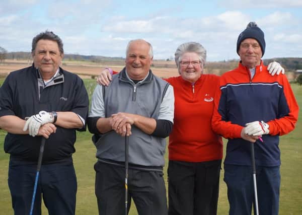 Club captain Jim Colliar (centre left) and Evelyn Cheshire (centre right) with their guests Jan Tadrowski (left) and Alan Anderson (right).
