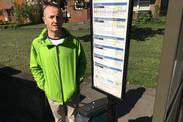 Kirkcaldy resident Matthew Richie at the St Clair Street bus stop wher ethe needles were found.