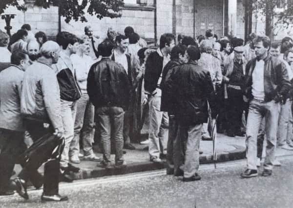Demonstration against the closure of Kirkcaldy's Scottish Brewers depot in September 1987.