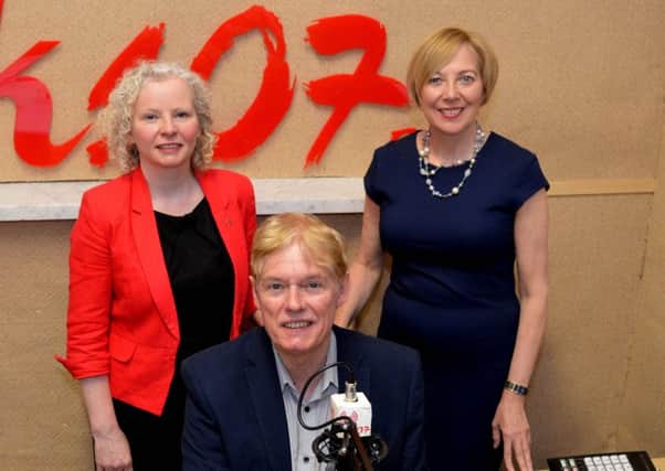 K107, Kirkcaldy's community radio station, - chairman John Murray with Lesley Laird MP and Claire Baker MSP