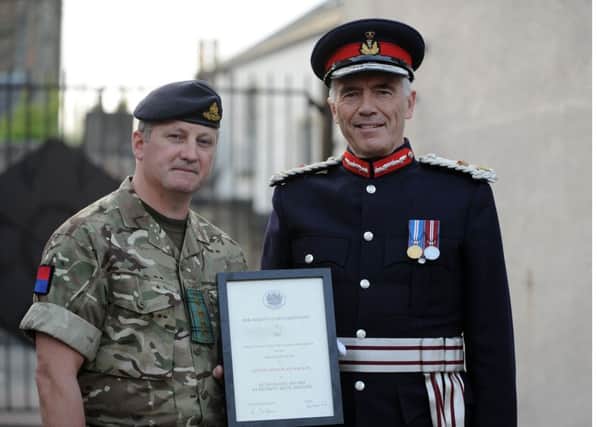 Merit of Service Award to be presented by Lord Lieutenant of Fife Robert Balfour to Capt John-Alan (Jock) Mackay. (Pic George McLuskie).