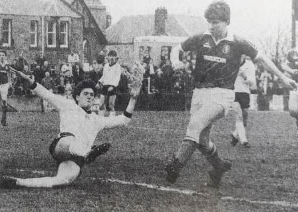 Keith Wright scores in a 5-0 win over Ayr United in April 1984.