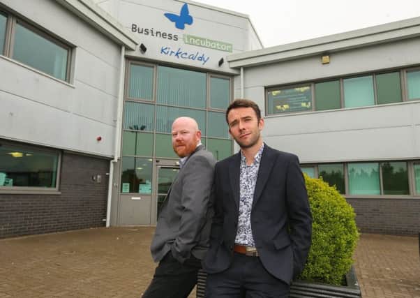 Kaber Helm move into new incubator unit premises in Kirkcaldy - John Binnie, junior software developer (left) and  Stewart Gray, MD