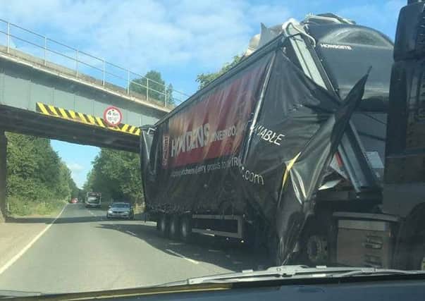 The lorry hit the bridge this morning. Picture: Fife Jammer Locations