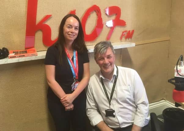 Cllr Altany Craik, new radio show presenter on Kirkcaldy based K107FM - pictured with guest Kathleen Leslie.